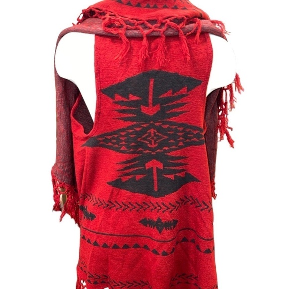 Unbranded Women's Sweater M/L Red w/Black Southwest Pattern Sleeveless Oversized - Picture 6 of 7